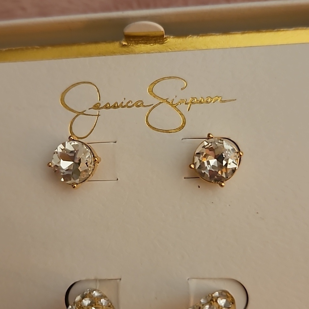 JESSICA SIMPSON Goldtone Paved Chunky Hoop and Solitaire Post Earrings - Picture 5 of 6